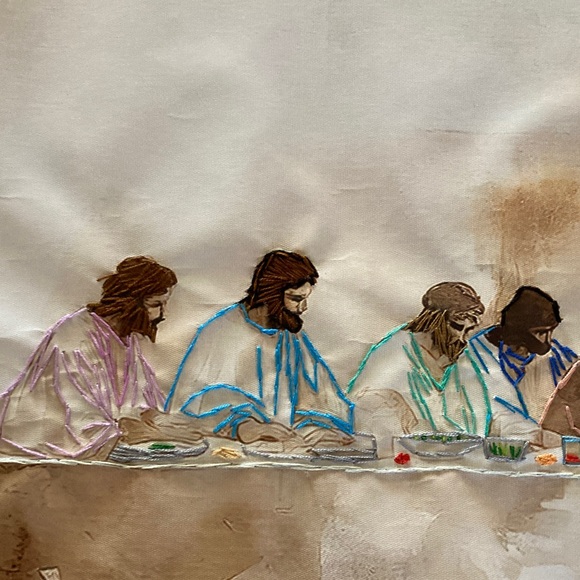 NEW large Last Supper on canvas with embroidery, 31 inches by 15.5 inches - Picture 4 of 5
